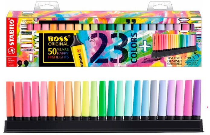 Marcador STABILO BOSS ORIGINAL - Set de mesa edición 50 aniversario con 23  colores (9 fluorescentes STABILO