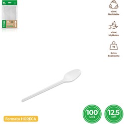 Cucharitas de Plástico Postre / Café Blancas 12,5cm (100 Uds)